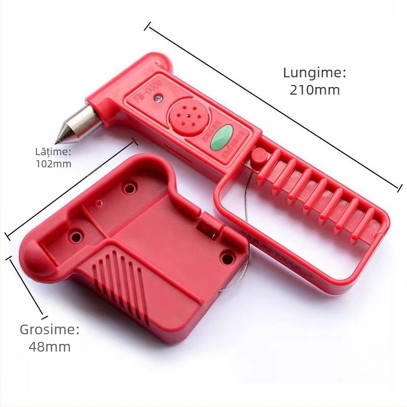 Cioc de siguranță auto cu alarmă sonoră și LED, dispozitiv de spargere a geamurilor, multi-funcțional, ABS material, 249 g