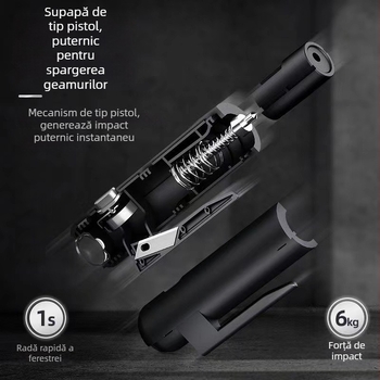 Cioc de siguranță auto cu patru funcții: spargerea geamului, lanternă, card de parcare; metal+ABS