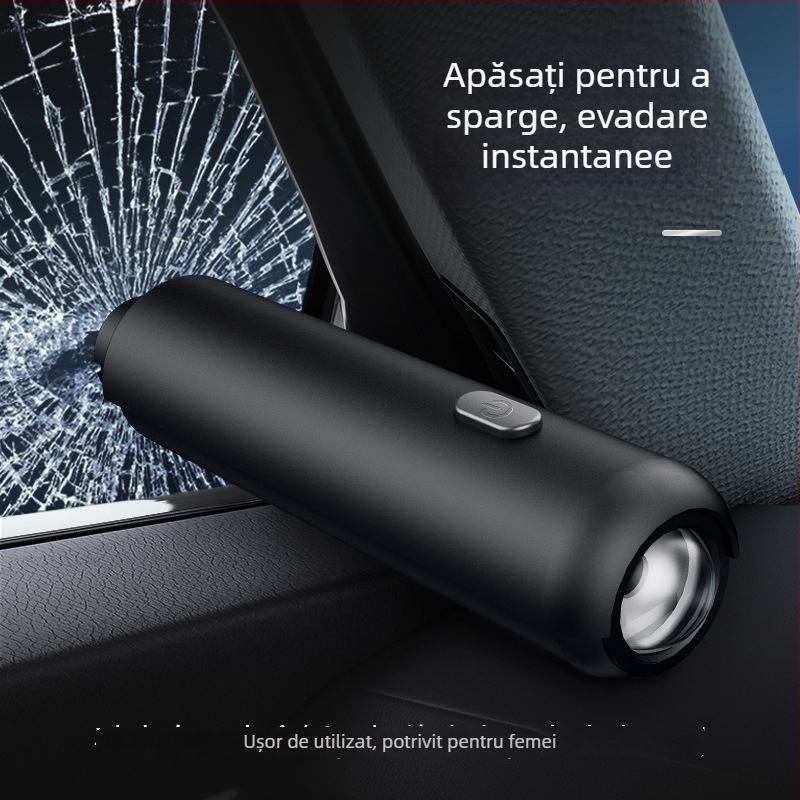 Cioc de siguranță auto cu patru funcții: spargerea geamului, lanternă, card de parcare; metal+ABS