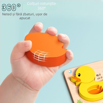 Panou de puzzle tridimensional din lemn pentru educație Montessori: joc de potrivire și asamblare pentru sugari 0–3 ani, 18-18-1, personalizare după desene, ambalaj blister