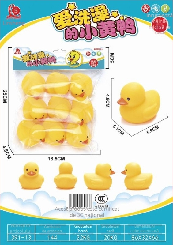 Jucărie de baie din vinil cu rață plutitoare, pentru sugari 0-2 ani, ambalaj OPP