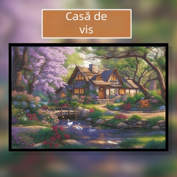 Puzzle din lemn plat, 1000 de piese, temă cu case, personalizare conform desenelor, pentru 14+ ani