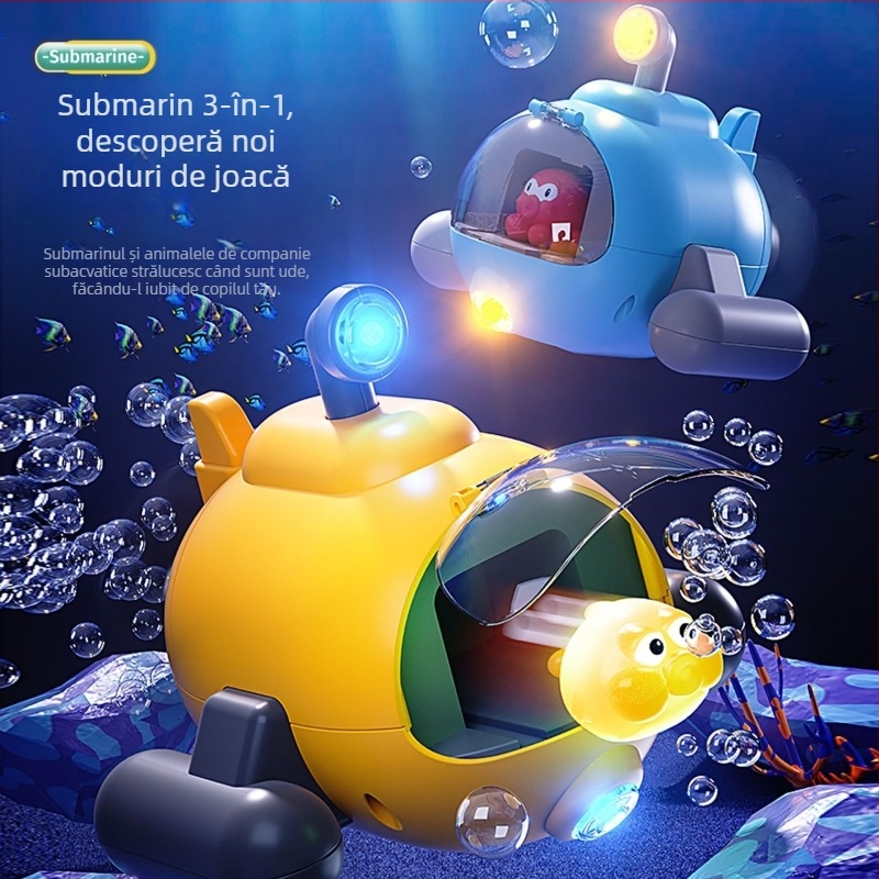 Submarin de baie luminos, cu mecanism de tip wind-up, din plastic, pentru sugari și copii până la 2 ani
