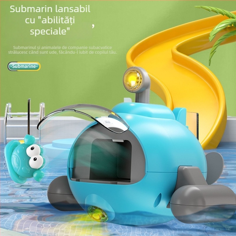 Submarin de baie luminos, cu mecanism de tip wind-up, din plastic, pentru sugari și copii până la 2 ani