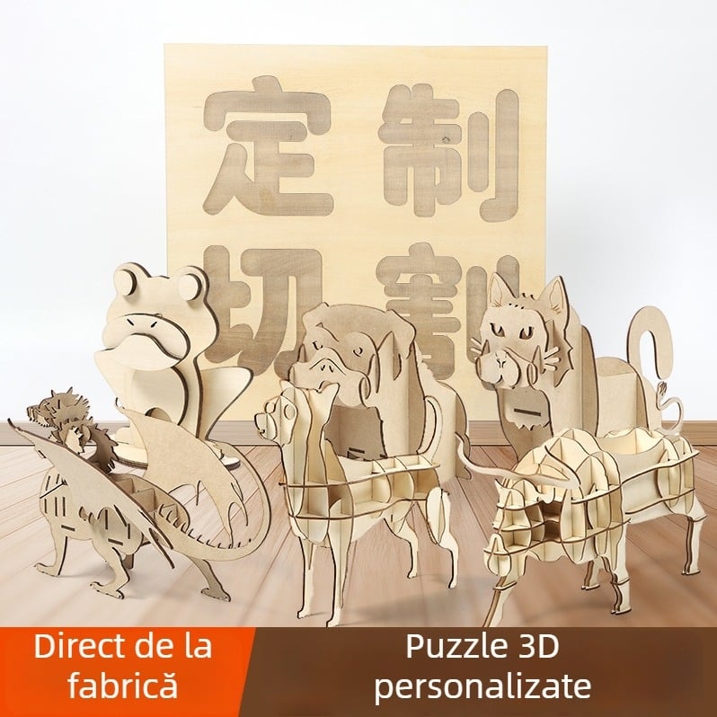 Puzzle 3D din placă de densitate, DIY și personalizare prin desene, ambalaj în pungă din plasă, pentru vârsta 14+ ani