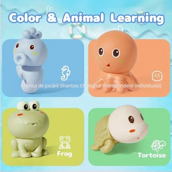 Jucărie de baie pentru bebeluși cu stropire – animale marine moi din PVC, pentru sugari 0–2 ani, baie și interacțiune părinte-copil