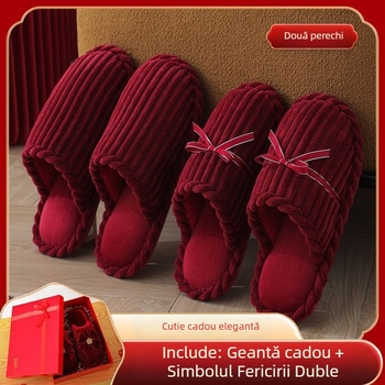 Papuci de casă pentru cuplu - iarnă, din denim, talpă PVC, antiderapante, durabile