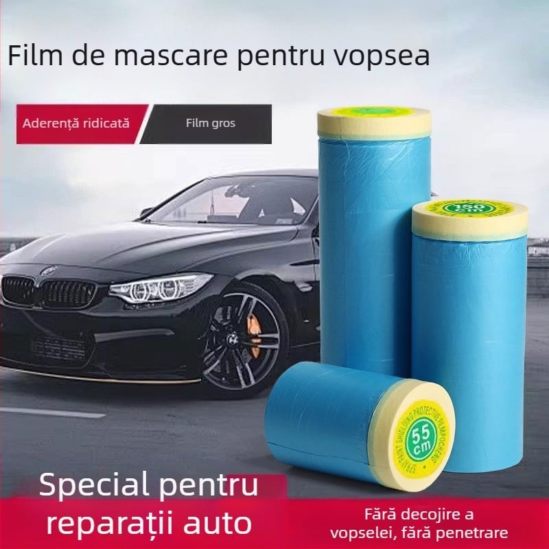 Film de mască pentru vopsire auto cu folie PE, adeziv pe bază de apă de înaltă vâscozitate, miez de carton, pentru mascarea automobilului și mobilierului
