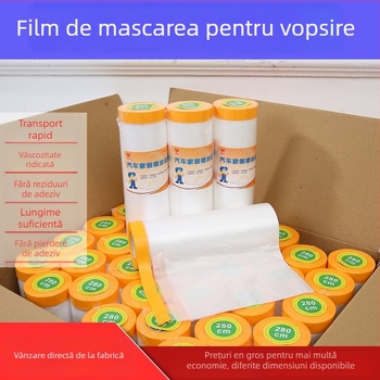 Folie de mascare pentru vopsire cu spray, folie protecție din PE transparentă pentru mobilier, pereți, plăci și sticlă; grosime ≈ 1 mm; cu bandă adezivă sau fără; nu lasă reziduuri, se desprinde ușor