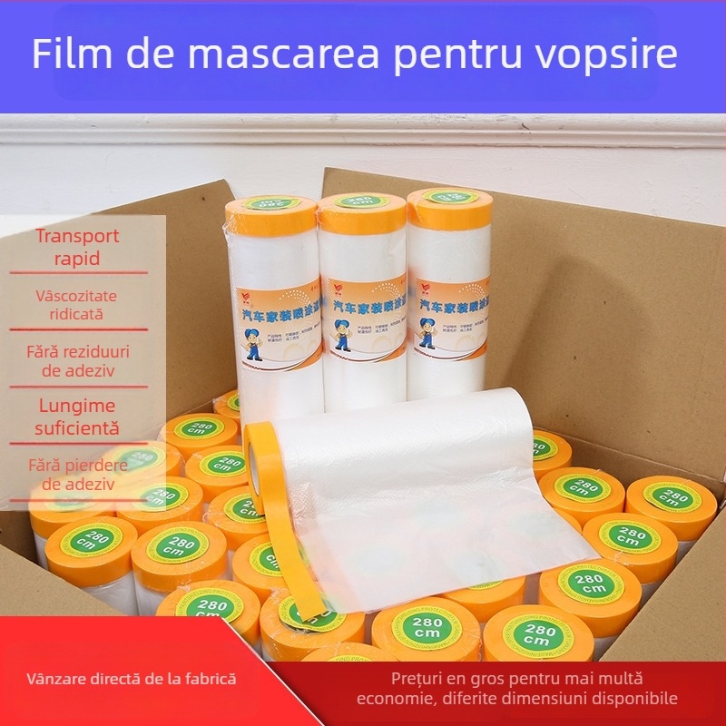 Folie de mascare pentru vopsire cu spray, folie protecție din PE transparentă pentru mobilier, pereți, plăci și sticlă; grosime ≈ 1 mm; cu bandă adezivă sau fără; nu lasă reziduuri, se desprinde ușor
