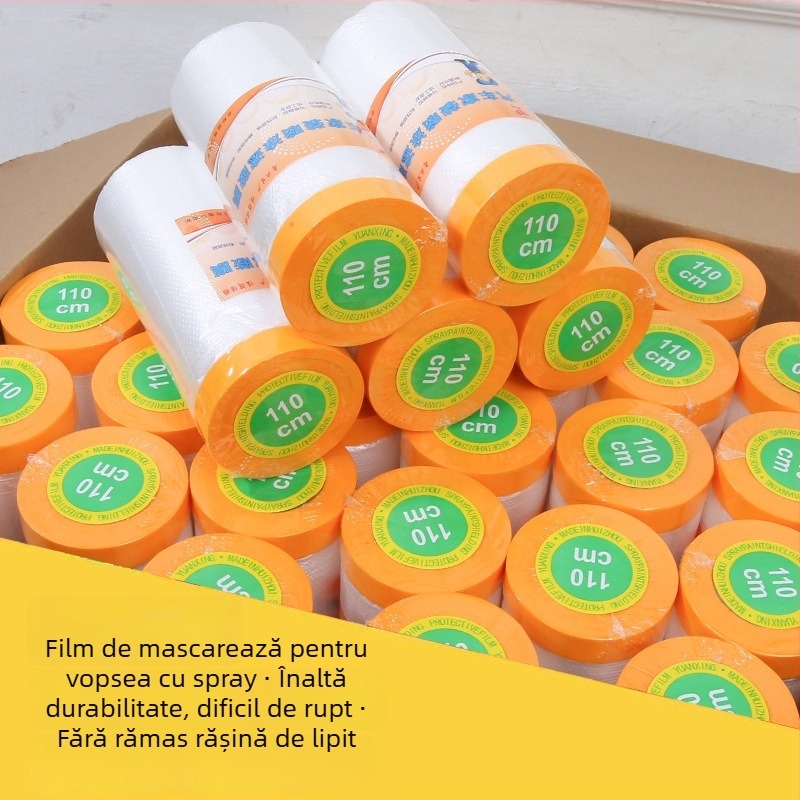 Folie de mascare pentru vopsire cu spray, folie protecție din PE transparentă pentru mobilier, pereți, plăci și sticlă; grosime ≈ 1 mm; cu bandă adezivă sau fără; nu lasă reziduuri, se desprinde ușor