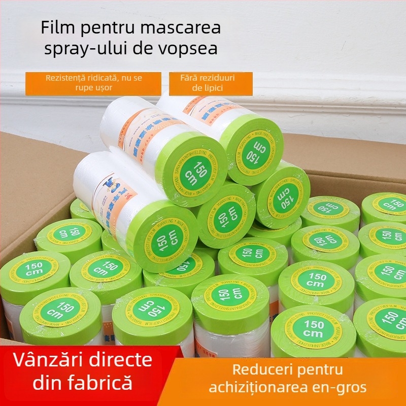 Folie de mascare pentru vopsire cu spray, folie protecție din PE transparentă pentru mobilier, pereți, plăci și sticlă; grosime ≈ 1 mm; cu bandă adezivă sau fără; nu lasă reziduuri, se desprinde ușor