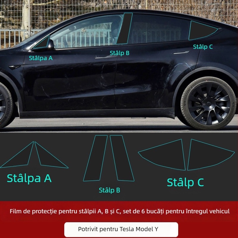 Film protector TPU pentru coloana centrală Tesla Model 3/Y – Coloană B anti-zgârieturi, garanție de 1 an
