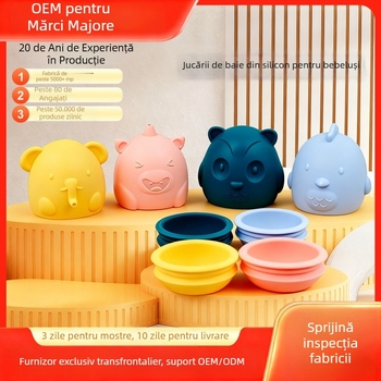 Jucării din silicon pentru baie pentru bebeluși – Set de 4 piese, joc de apă, educativ pentru copii 3–6 ani