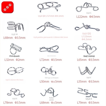 Puzzle cu nouă inele conectate - jucărie metalică, 20 de piese, DIY, personalizare probă