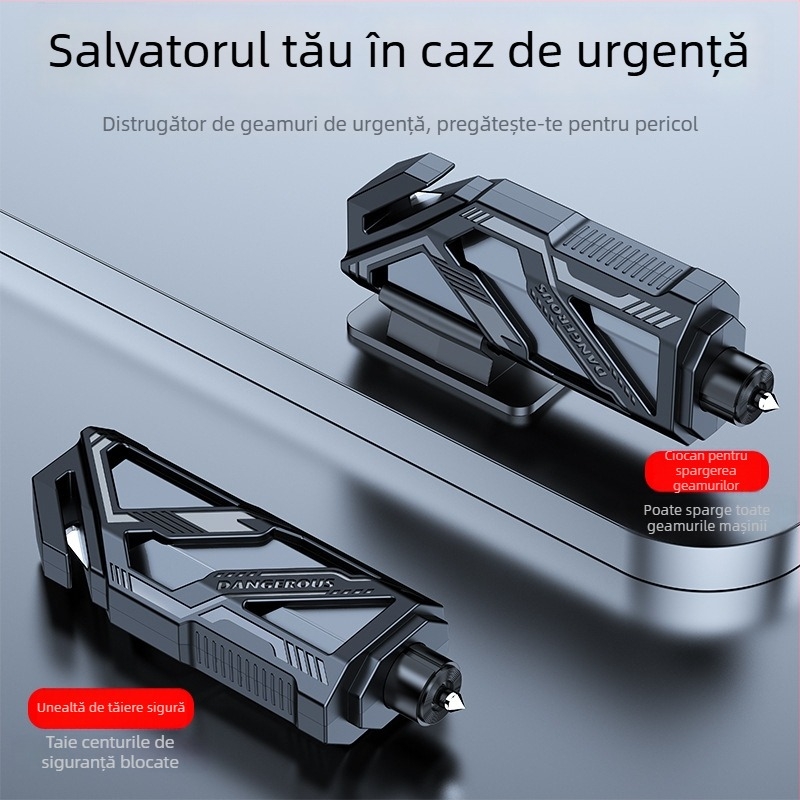 Cioc de siguranță pentru mașină – mini instrument multifuncțional pentru spargerea geamului și tăierea centurii, portabil, unealtă de urgență (Material: PC+ABS, Greutate: 22 g, Brand: Zoch, Personalizare: Da)