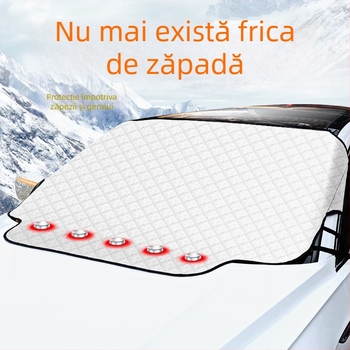 Acoperire pentru parbrizul frontal al mașinii cu căptușeală din bumbac; material: folie de aluminiu + bumbac PP + țesătură nețesută; montaj: tip card-in; partea aplicabilă: parbrizul frontal; greutate: 494 g