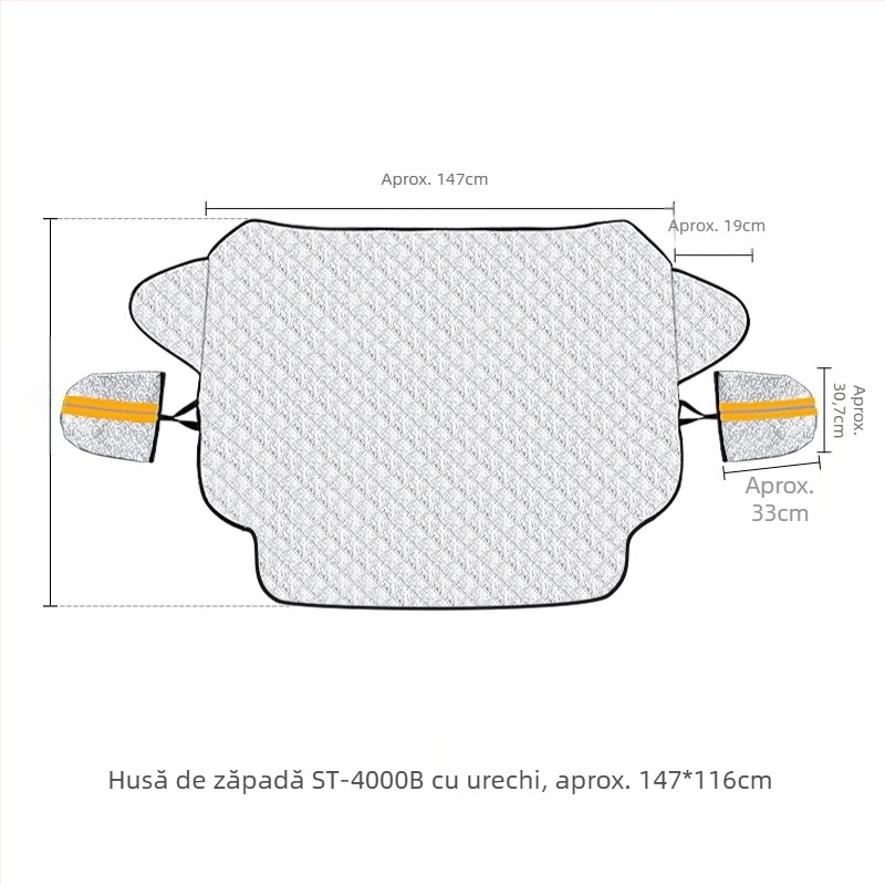 Acoperire pentru parbrizul frontal al mașinii cu căptușeală din bumbac; material: folie de aluminiu + bumbac PP + țesătură nețesută; montaj: tip card-in; partea aplicabilă: parbrizul frontal; greutate: 494 g
