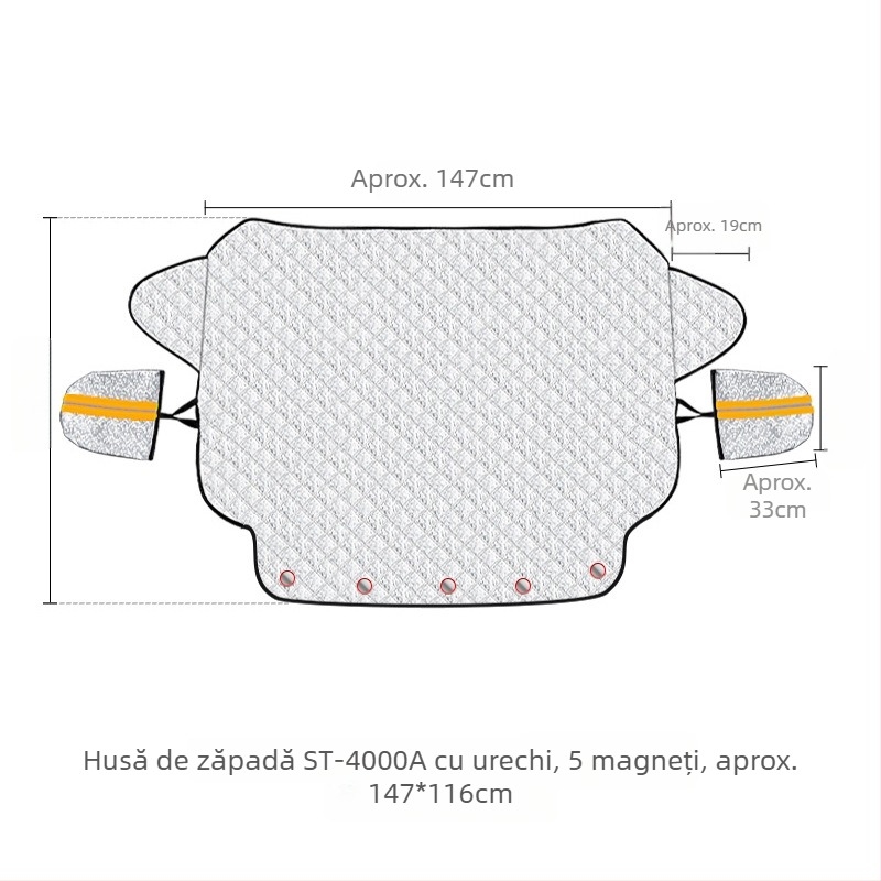 Acoperire pentru parbrizul frontal al mașinii cu căptușeală din bumbac; material: folie de aluminiu + bumbac PP + țesătură nețesută; montaj: tip card-in; partea aplicabilă: parbrizul frontal; greutate: 494 g