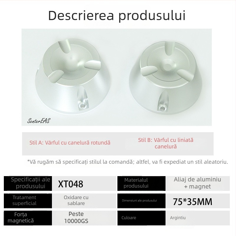D048 Demontor magnetic pentru etichete — membrană din aliaj de aluminiu + magnet, suprafața din aliaj de aluminiu + magnet, potrivit pentru supermarketuri, magazine de îmbrăcăminte, magazine pentru maternitate și copii, magazine de încălțăminte, optică, br