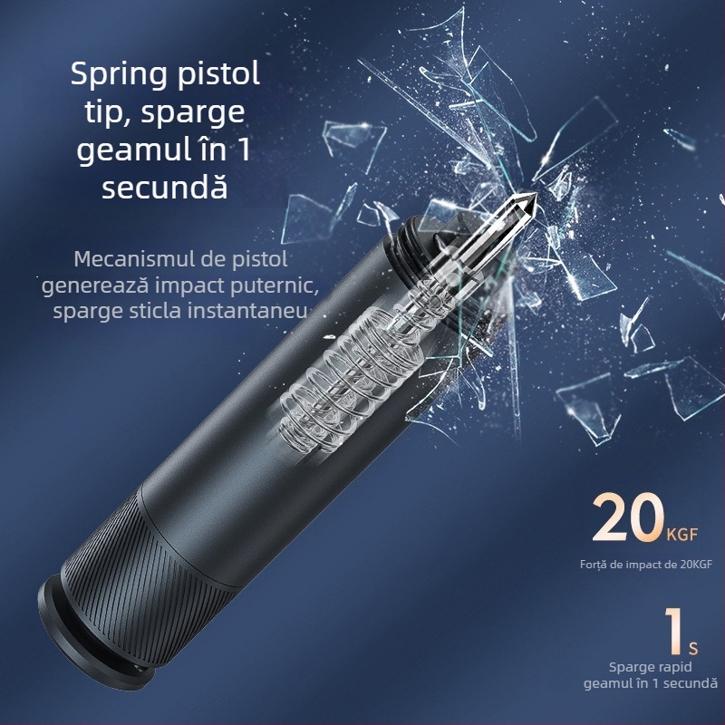 Cioc de siguranță auto cu distrugător de sticlă, unealtă auto multifuncțională, ABS, 100 g, breloc portabil