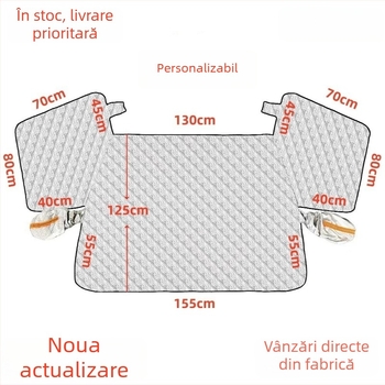 Acoperire auto pentru parbrizul din față, întărită, nouă versiune, folie de aluminiu, protecție împotriva vântului, anti-congelare și anti-zăpadă, montaj telescopic, universal, 700 g