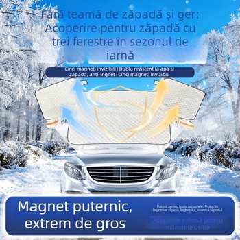 Acoperire auto pentru parbrizul din față, întărită, nouă versiune, folie de aluminiu, protecție împotriva vântului, anti-congelare și anti-zăpadă, montaj telescopic, universal, 700 g