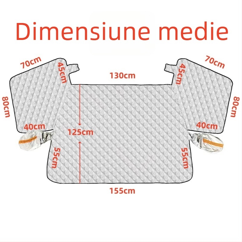 Acoperire auto pentru parbrizul din față, întărită, nouă versiune, folie de aluminiu, protecție împotriva vântului, anti-congelare și anti-zăpadă, montaj telescopic, universal, 700 g