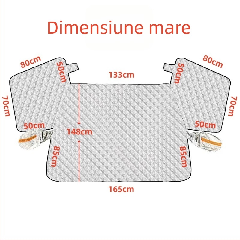 Acoperire auto pentru parbrizul din față, întărită, nouă versiune, folie de aluminiu, protecție împotriva vântului, anti-congelare și anti-zăpadă, montaj telescopic, universal, 700 g