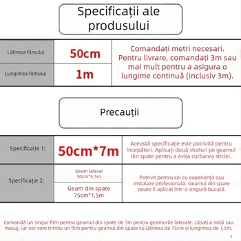 Film pentru geamuri auto – autocolant, membrană nano ceramică, transmisie luminoasă 70–80%, protecție UV peste 90%, seria 1