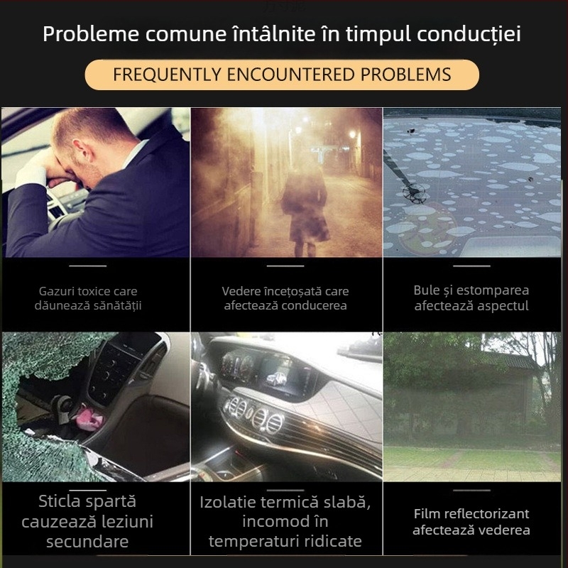 Film pentru geamuri auto – autocolant, membrană nano ceramică, transmisie luminoasă 70–80%, protecție UV peste 90%, seria 1
