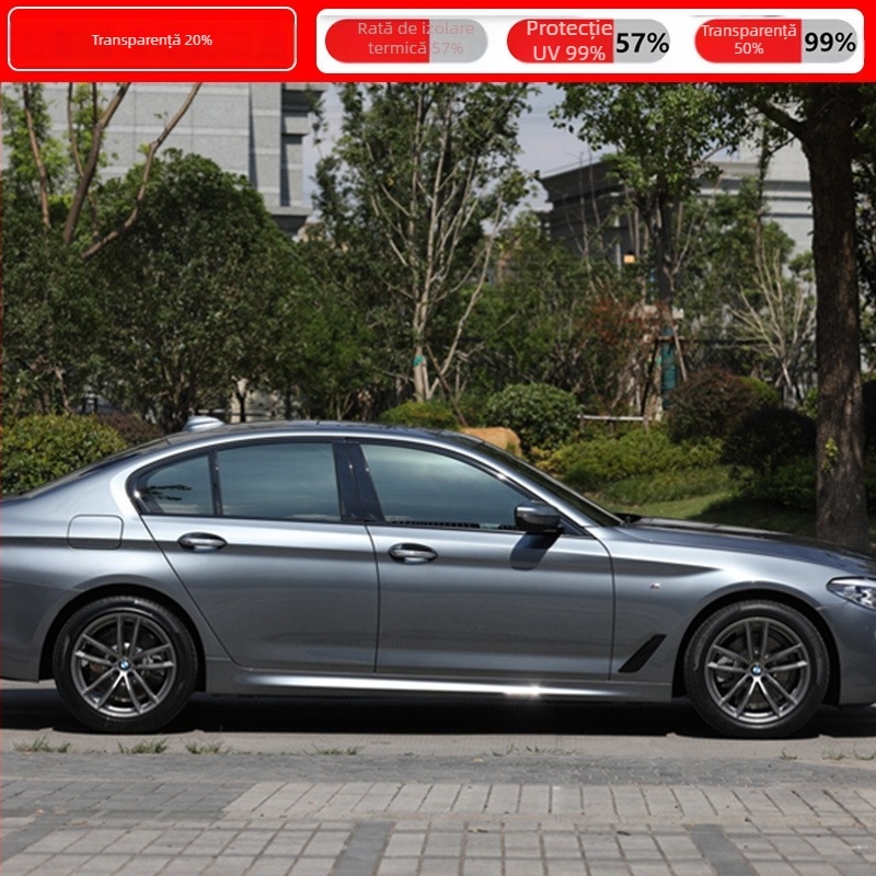 Film pentru geamuri auto – autocolant, membrană nano ceramică, transmisie luminoasă 70–80%, protecție UV peste 90%, seria 1