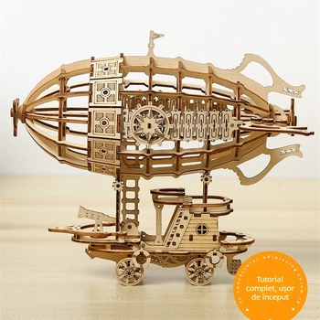 Puzzle 3D din lemn cu dirijabil — sistem de transmisie mecanic, DIY și model personalizabil, pentru 14+ ani
