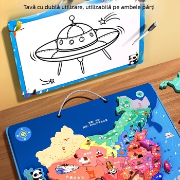 Hartă magnetică 3D a Chinei pentru copii, cu sunet, puzzle educativ, cu două fețe, din EVA, 4–6 ani