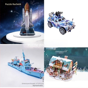 Set puzzle 3D DIY: casă, mașină și model militar pentru copii