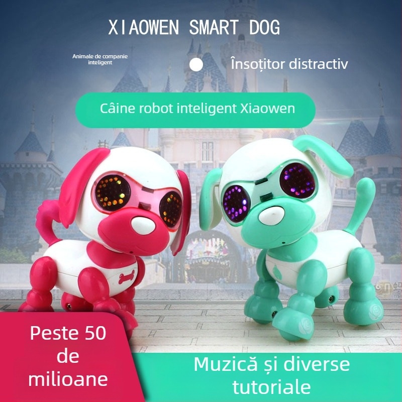 Cățeluș robotic educațional pentru copii, muzică și voce, alimentat cu baterie Li-ion, vârsta 7-14 ani, dezvoltare emoțională și vizuală, mișcare și joc interactiv