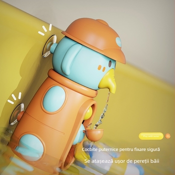Jucărie de baie cu ventuză și roată de apă care se învârte – animale desen animate rață și elefant (din plastic, pentru copii 3–6 ani)