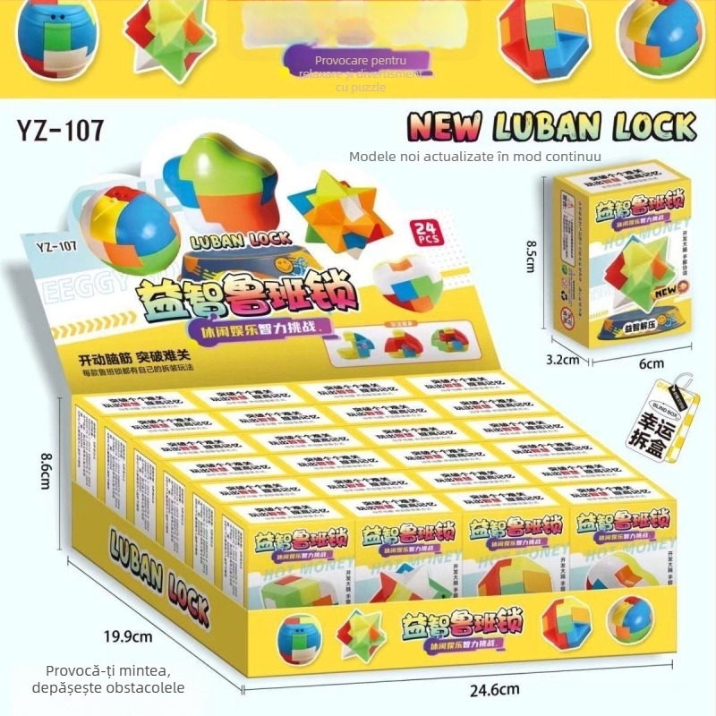 Set puzzle Kongming Lock/Luban Lock pentru copii - Jucărie educativă, din plastic, Chi Weng, set complet, vârsta 0-3 ani