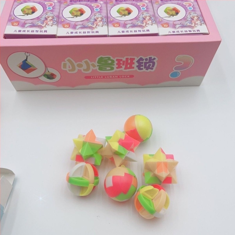 Set puzzle Kongming Lock/Luban Lock pentru copii - Jucărie educativă, din plastic, Chi Weng, set complet, vârsta 0-3 ani