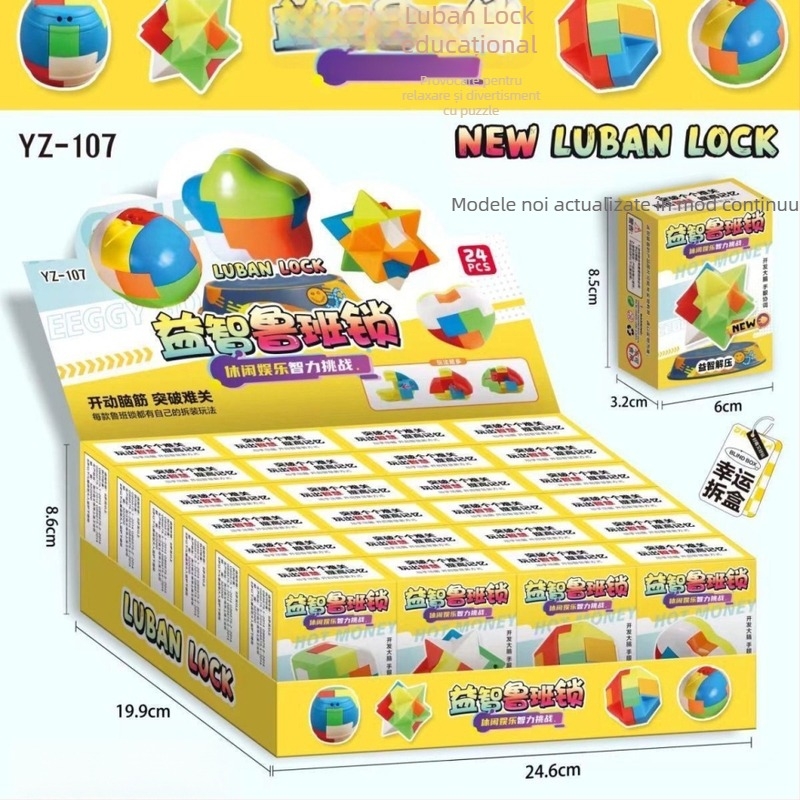 Set puzzle Kongming Lock/Luban Lock pentru copii - Jucărie educativă, din plastic, Chi Weng, set complet, vârsta 0-3 ani
