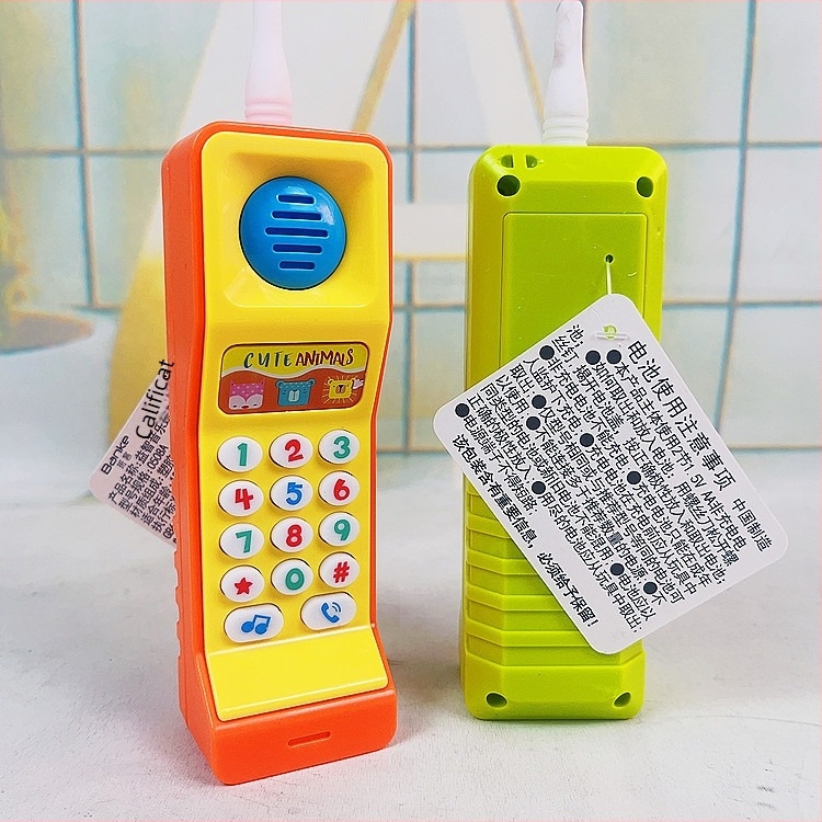 Telefon-jucărie multifuncțional pentru copii, cu bliț și muzică, din plastic, funcționează cu baterii, pentru 7–14 ani