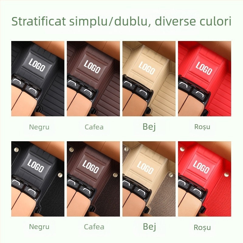 Covorașe pentru picioare din piele, complet închise, design stea, dublu strat, pentru autoturisme cu cinci locuri