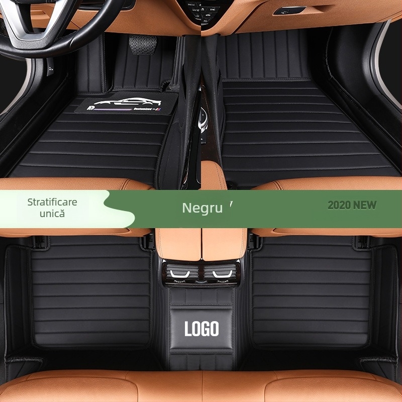 Covorașe pentru picioare din piele, complet închise, design stea, dublu strat, pentru autoturisme cu cinci locuri