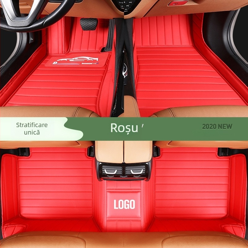 Covorașe pentru picioare din piele, complet închise, design stea, dublu strat, pentru autoturisme cu cinci locuri