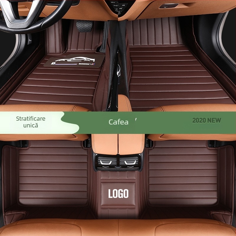 Covorașe pentru picioare din piele, complet închise, design stea, dublu strat, pentru autoturisme cu cinci locuri