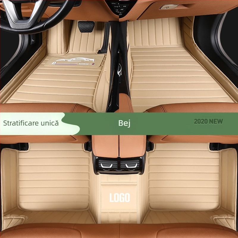 Covorașe pentru picioare din piele, complet închise, design stea, dublu strat, pentru autoturisme cu cinci locuri