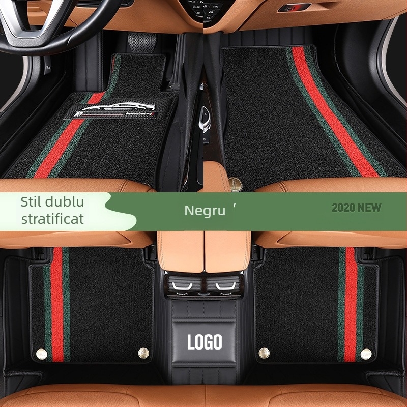 Covorașe pentru picioare din piele, complet închise, design stea, dublu strat, pentru autoturisme cu cinci locuri