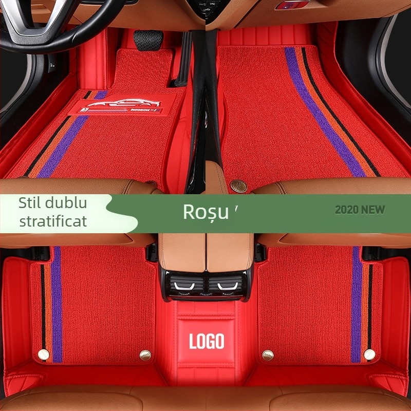 Covorașe pentru picioare din piele, complet închise, design stea, dublu strat, pentru autoturisme cu cinci locuri