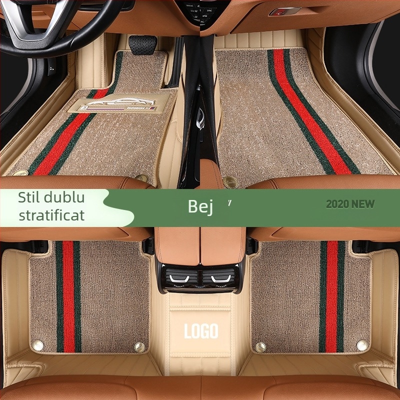 Covorașe pentru picioare din piele, complet închise, design stea, dublu strat, pentru autoturisme cu cinci locuri