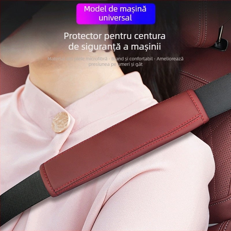 Pernă pentru umărul curelei de siguranță auto din piele – protecție moale, antiuzură, imprimare logo disponibilă, greutate 80 g